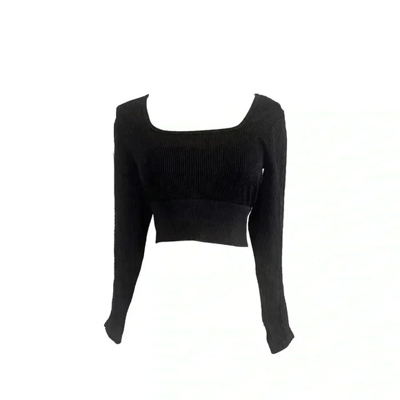 Aerie Offline Cropped Tee Scooped Neck Ribbed Seamless Black NWT Size Large - Picture 3 of 5